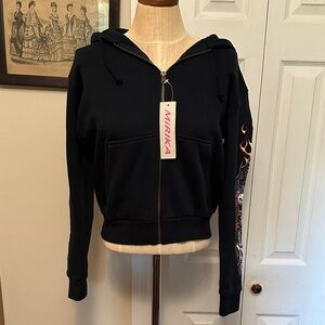 Mirika Black Hoodie with Colorful Sleeve Design